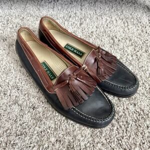 VTG Cole Haan Kiltie Tassel Moc Loafer Black Brown Leather Dress Shoes Mens 10.5